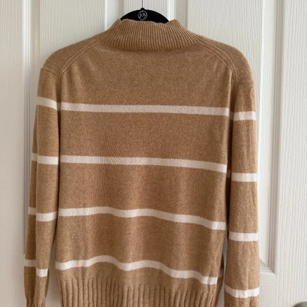 J.Crew Turtleneck Camel Striped Relaxed 100% Cashmere Sweater - Picture 2 of 3